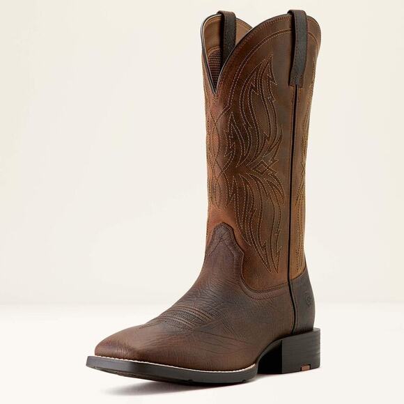 NEW Ariat Sport Rustler Wide Square Toe Cowboy Boots Brown Leather Western 9.5D main image 4